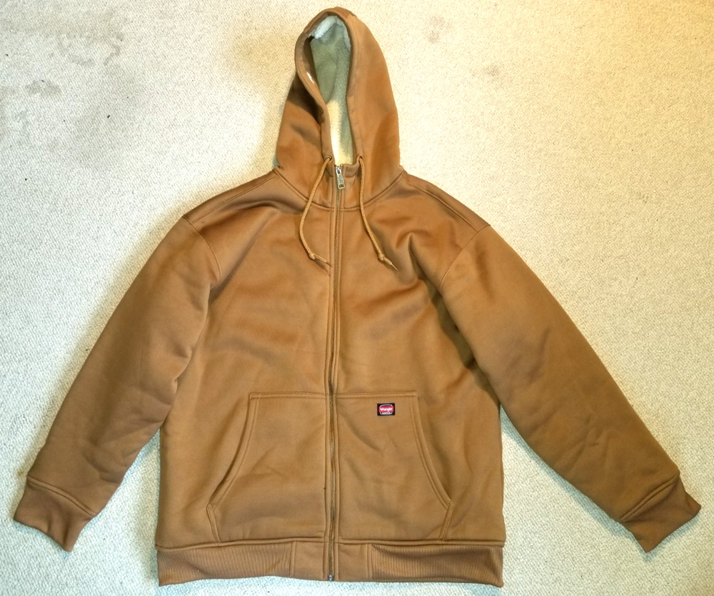 Mens Sweatshirt-WRANGLER-'Brown Duck' 'Hooded Workwear Sherpa Lined Zip'-XL
